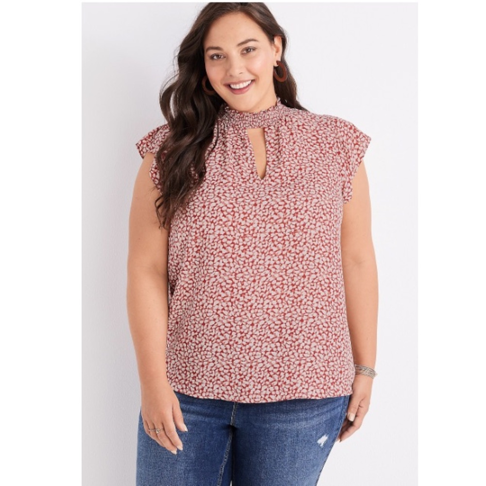 Maurice’s Plus Size Printed Mock Neck Flutter Sleeve Top